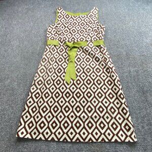 Jessica Howard Dress Womens 12P Sleeveless Brown Geometric Green‎ Ribbon Belt